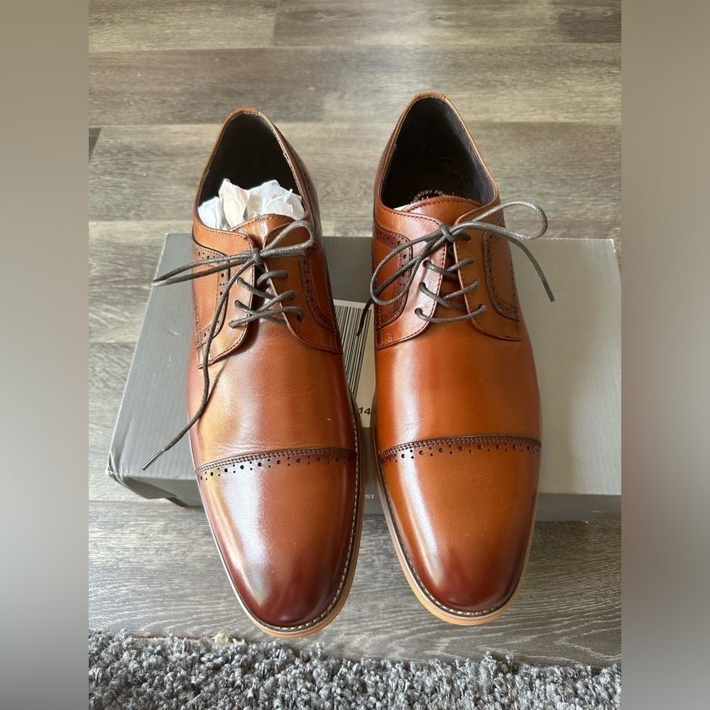 Stacy Adams lace up round toe men’s shoes cognac 13M - Picture 2 of 9